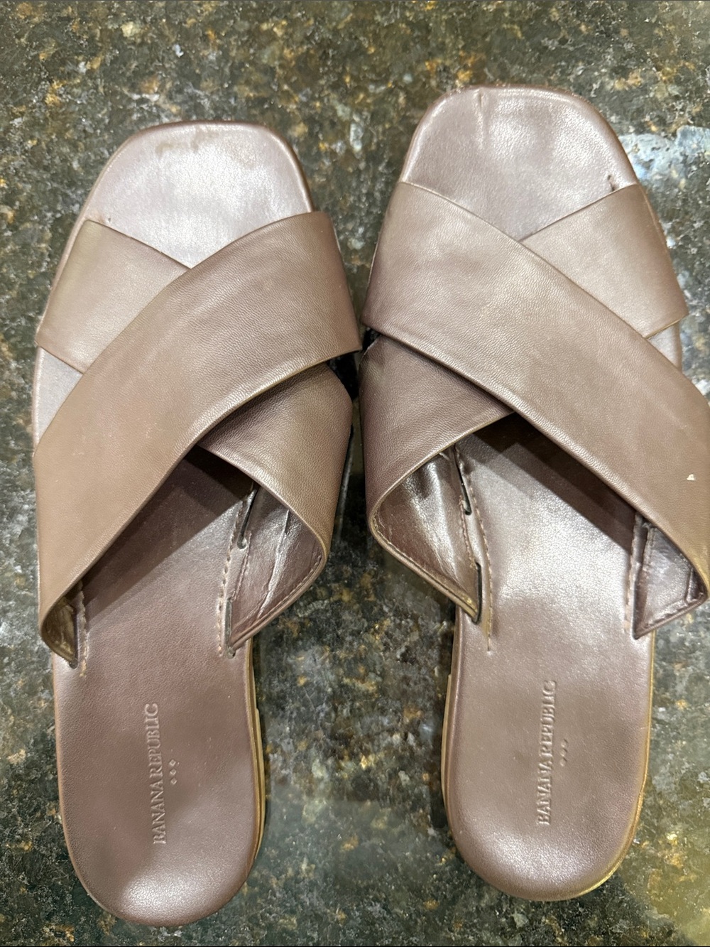 Banana Republic Brown Leather Crisscross Slide Mules